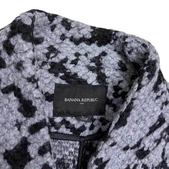 BANANA REPUBLIC Knit Collarless Coat Gray Wool Long Trench Peacoat Womens Large - Picture 3 of 7